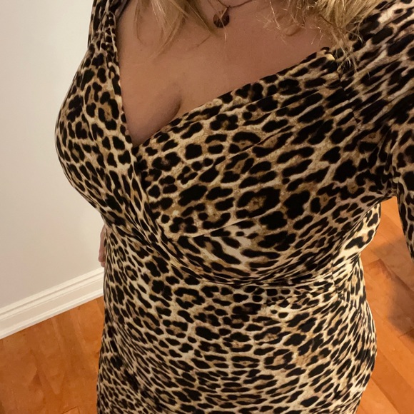 Plus - 1X Bodycon Cheetah Print Dress. 96% polyester/4% spandex - Picture 1 of 2